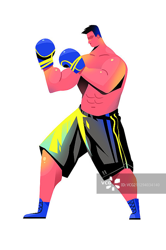 肌肉男赤膊打拳击的插画图片素材