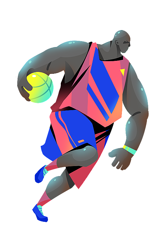 强壮黑人运动员打篮球的全身插画图片素材