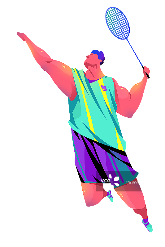 男子跃起用球拍打羽毛球的插画图片素材