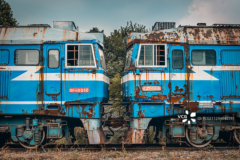 蓝色的老火车头图片素材