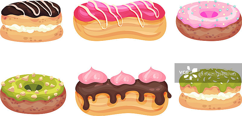 釉面甜甜圈和泡芙制成的奶油夹心饼干图片素材