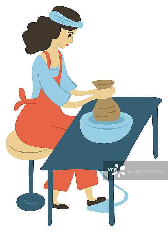 女人制作陶罐图片素材