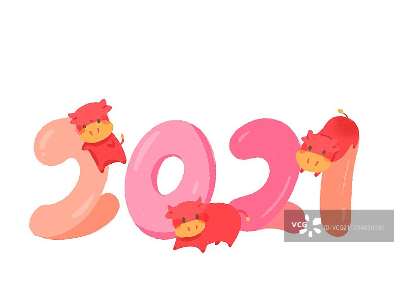 牛年2021新年粉红过年贺图插画图片素材