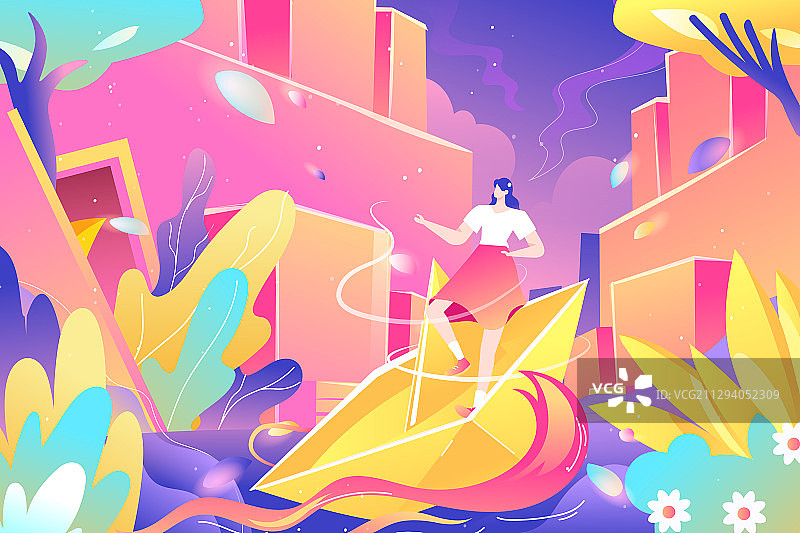 卡通双十一双十二购物节电商促销活动乘风破浪风景矢量插画图片素材