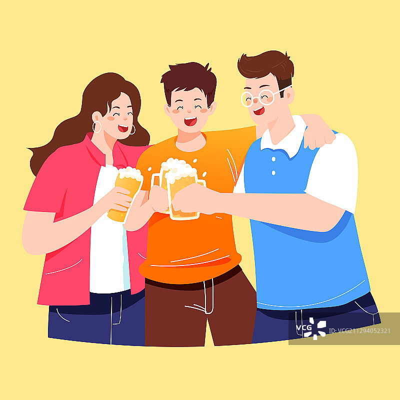 卡通啤酒节庆祝邀请好友购物节电商促销活动出游矢量插画图片素材