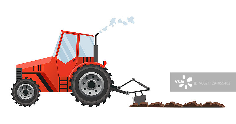 红色农用拖拉机耕地图片素材