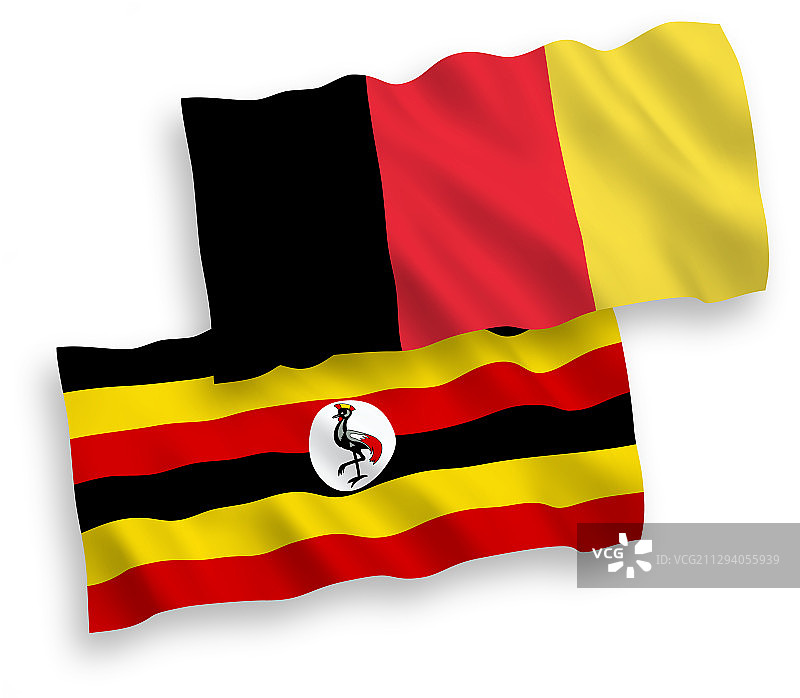 比利时和乌干达国旗在白色背景上图片素材