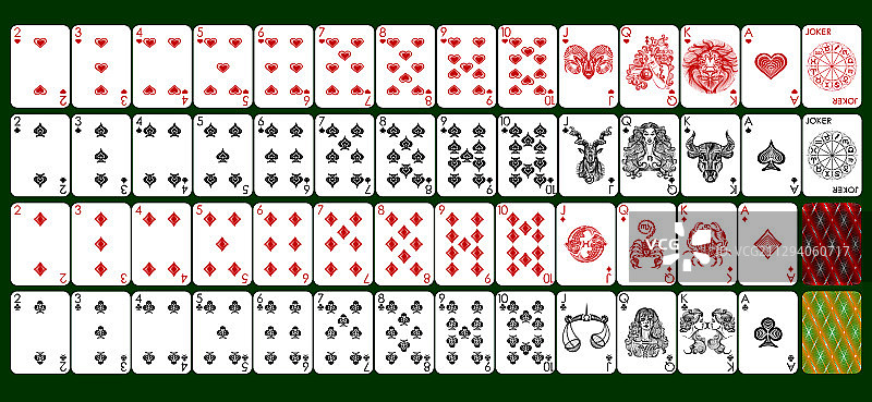 极简风格十二星座扑克牌54张图片素材