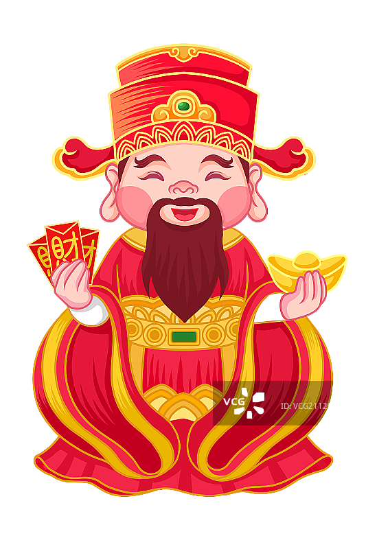 拿着红包和金元宝的财神图片素材