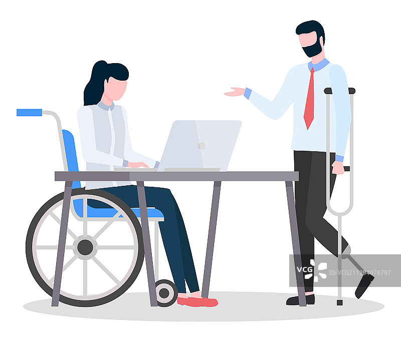 在办公室工作的残疾男女图片素材