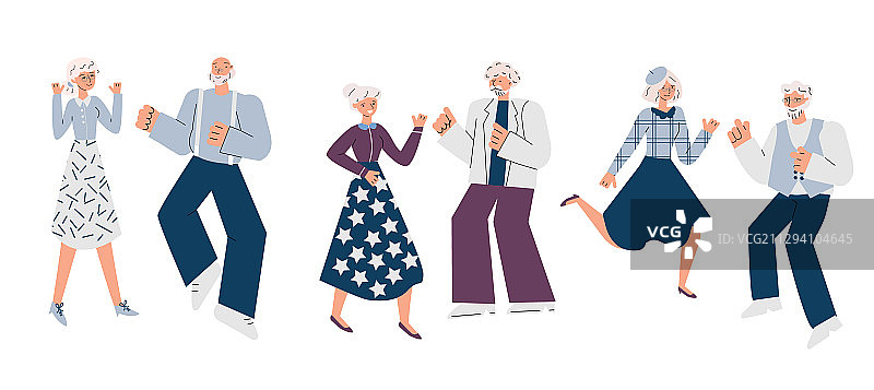 在聚会上跳舞的老年人速写卡通图片素材