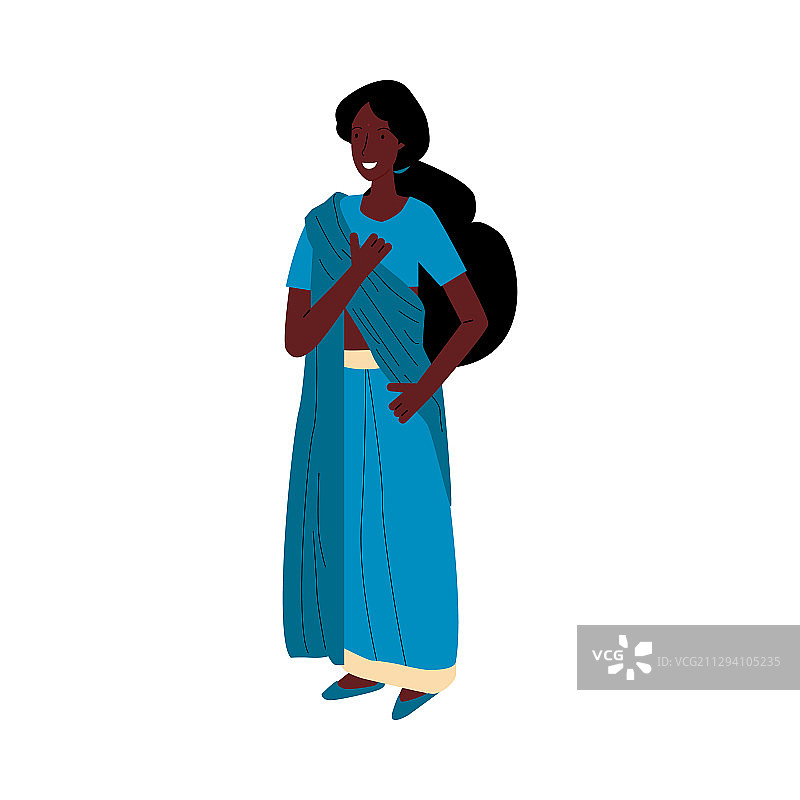 穿着蓝色纱丽的印度女人图片素材