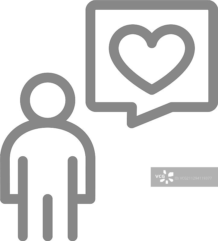 带有语音泡中的心形的男人线条图标图片素材