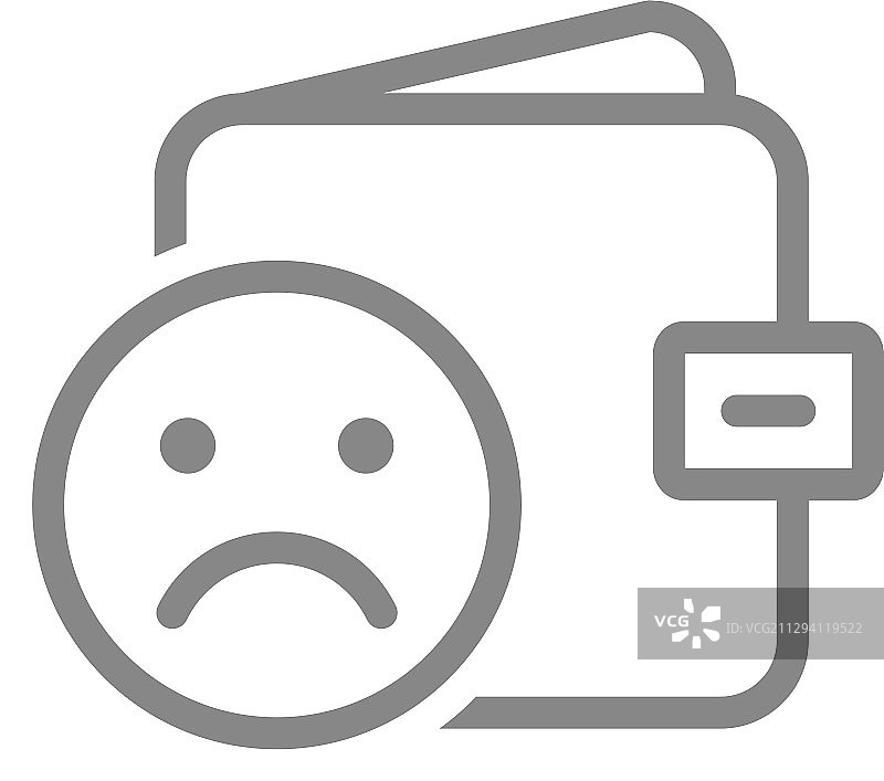 带有悲伤表情的钱包线条破产图标图片素材