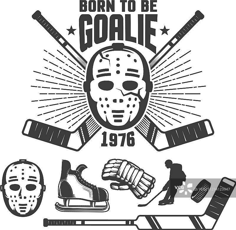 复古守门员面具冰球标志图片素材