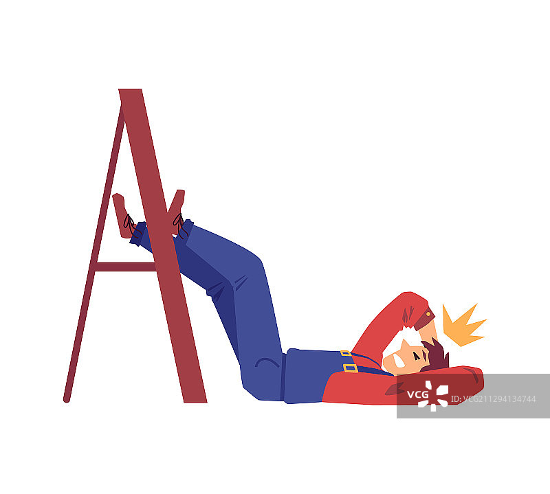 工作事故 - 卡通男人从梯子上摔落图片素材