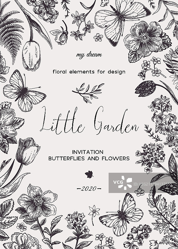 花卉蝴蝶边框图片素材