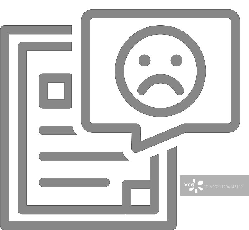 带悲伤表情的文档对话气泡线条图标图片素材