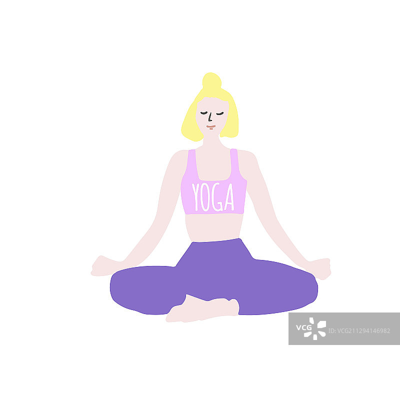 卡通风格的女孩做瑜伽图片素材