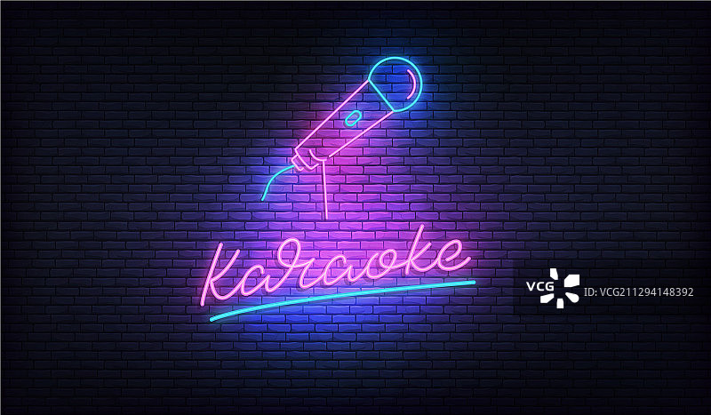 带麦克风的卡拉OK霓虹灯广告牌图片素材