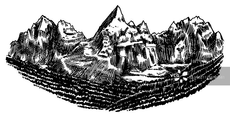 勃朗峰阿尔卑斯山峰复古风光图片素材