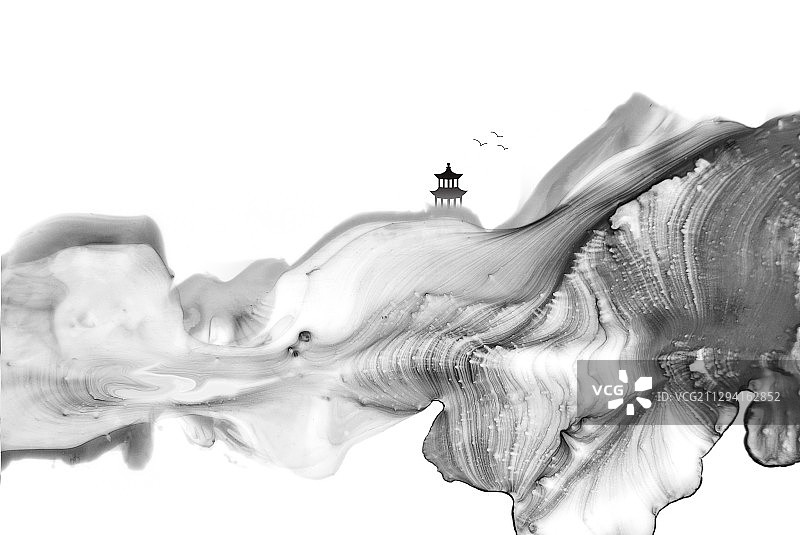 古典中国风抽象山水意境装饰插画图片素材