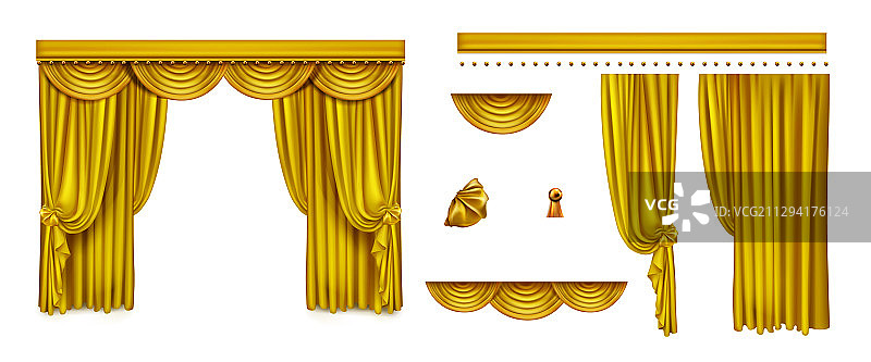 剧院舞台或电影院的金色幕布图片素材