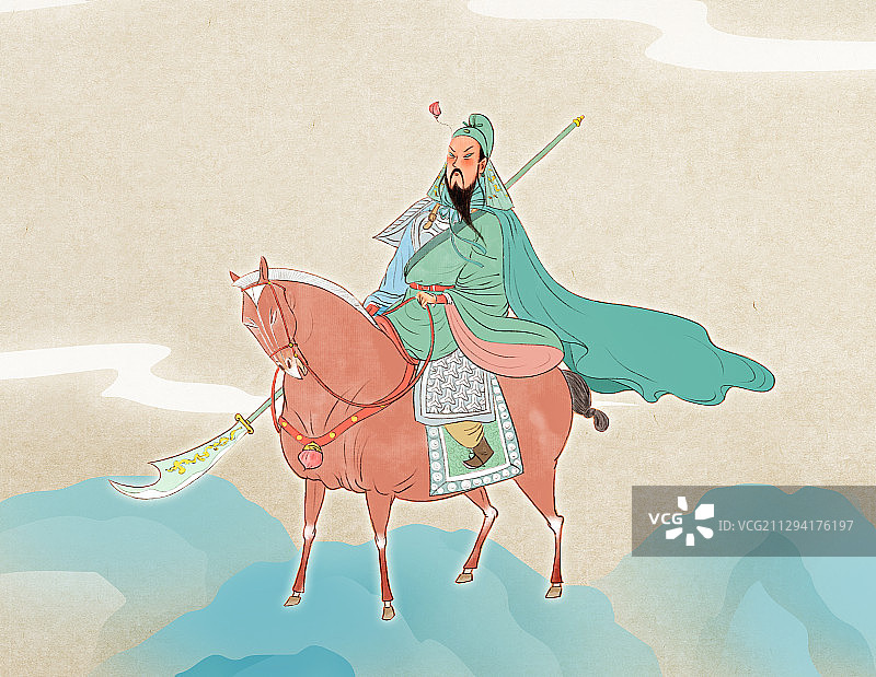 关羽横刀立马插画图片素材