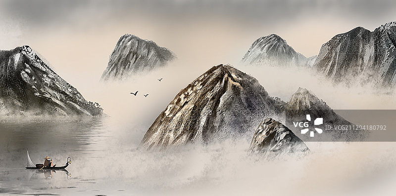 写实山水画图片素材