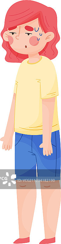 双手垂下的红发女孩图片素材