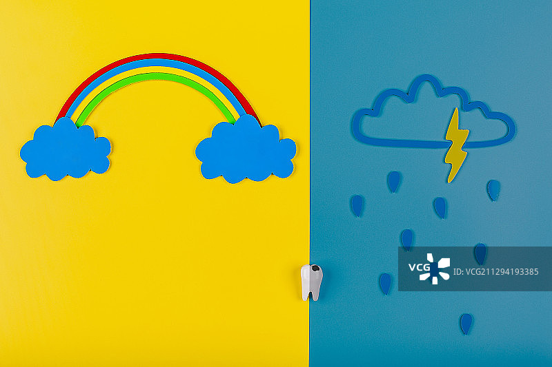 阴晴对比体现健康牙齿和龋齿，爱牙日主题。图片素材