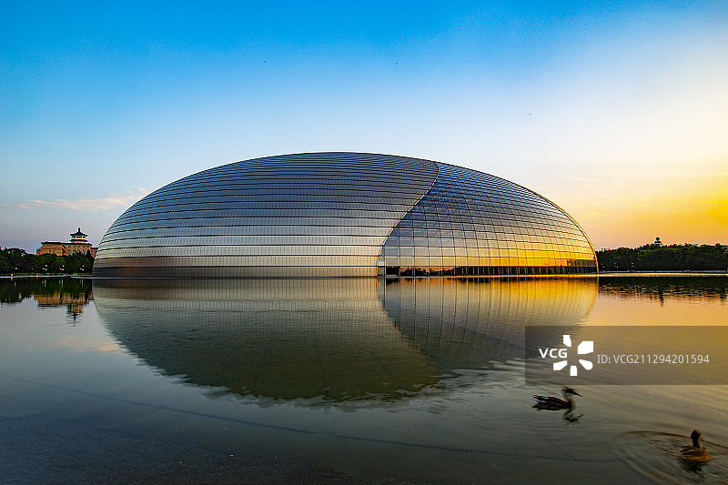夕阳下的国家大剧院图片素材