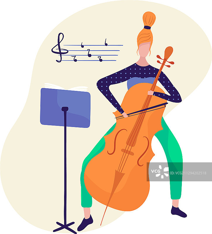 女孩与中提琴大提琴低音提琴图片素材