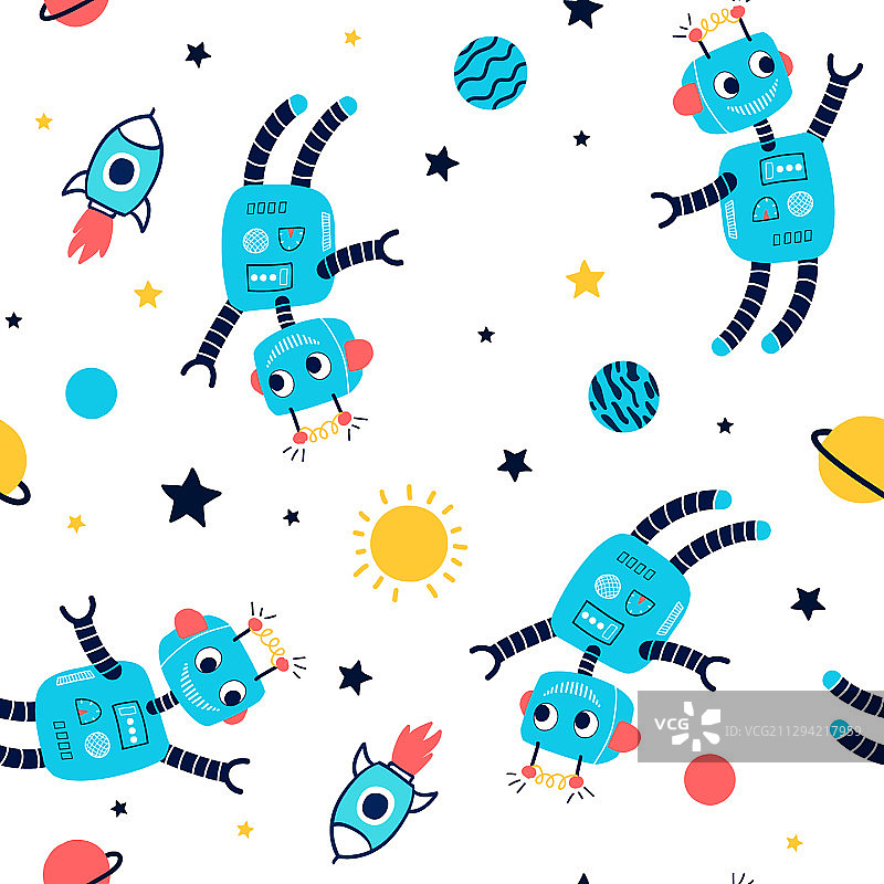 手绘印花设计空间与机器人图片素材