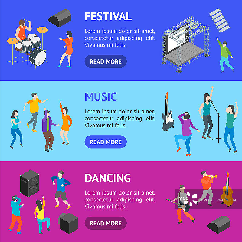 3D音乐节概念横版banner套装图片素材