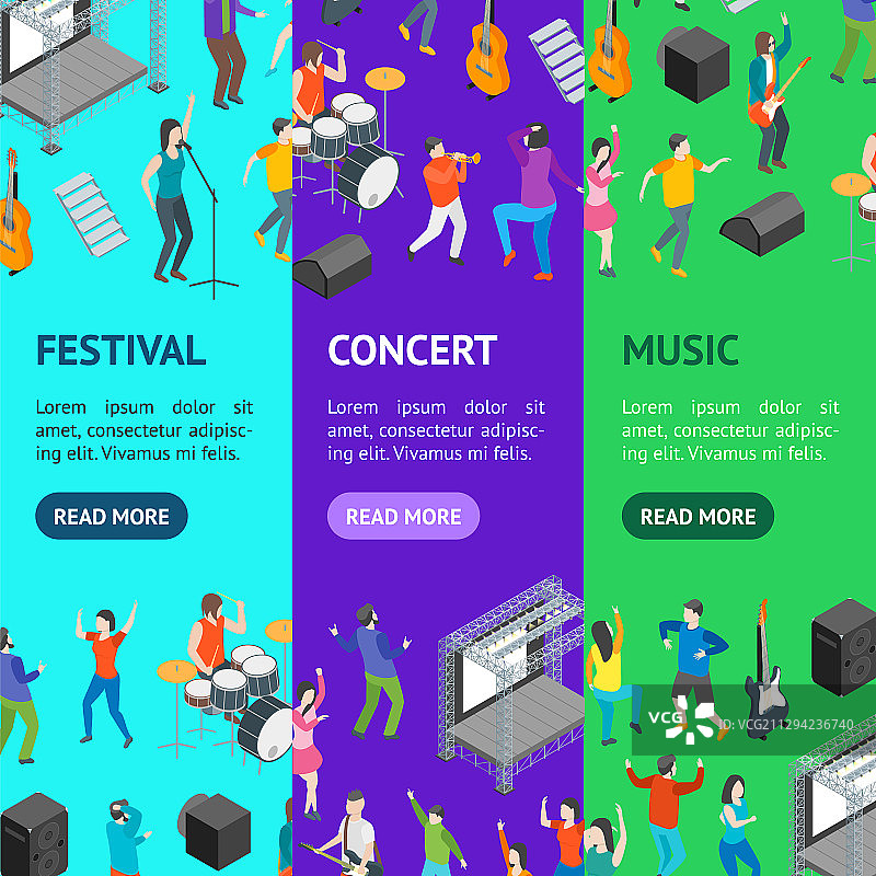 音乐节概念banner 竖版3D套装图片素材