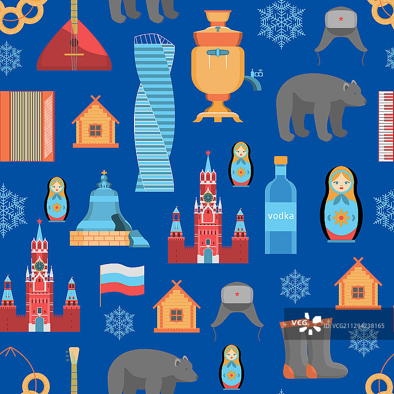 卡通俄罗斯传统物品无缝图案图片素材