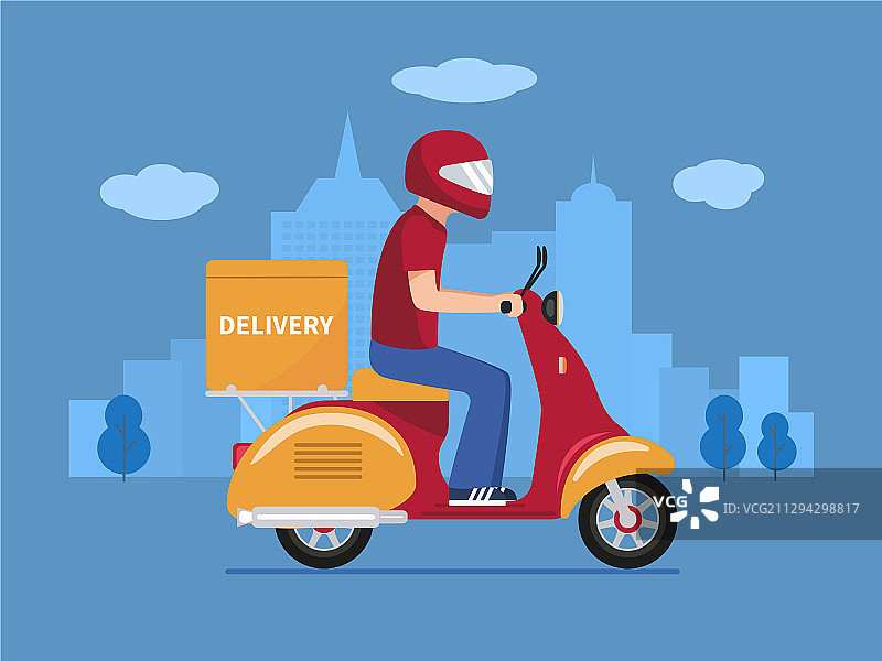 骑着摩托车的外卖员图片素材