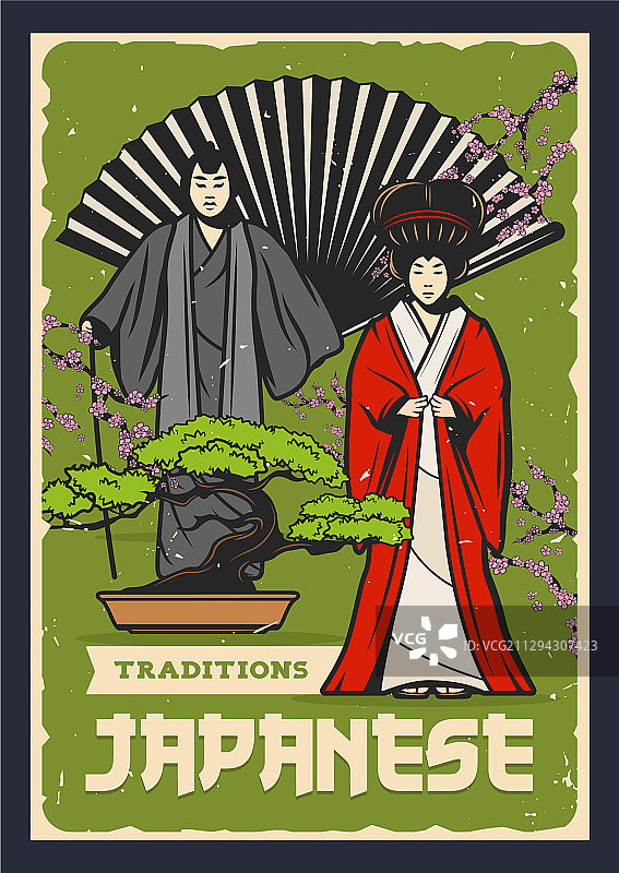 日式盆景扇歌舞伎或能剧演员图片素材