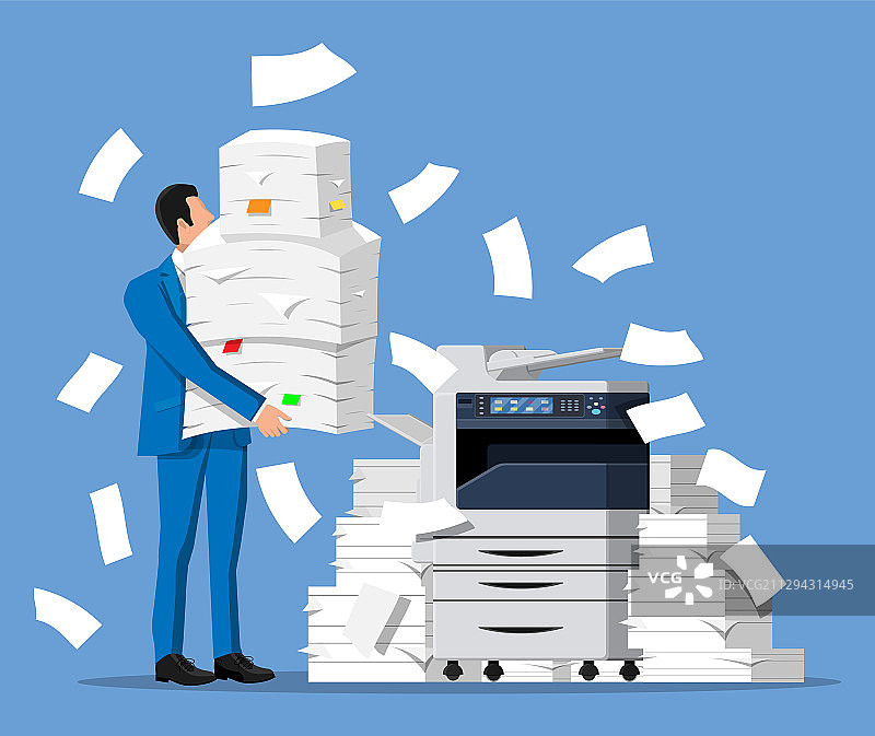 堆满办公文件的沮丧商人图片素材