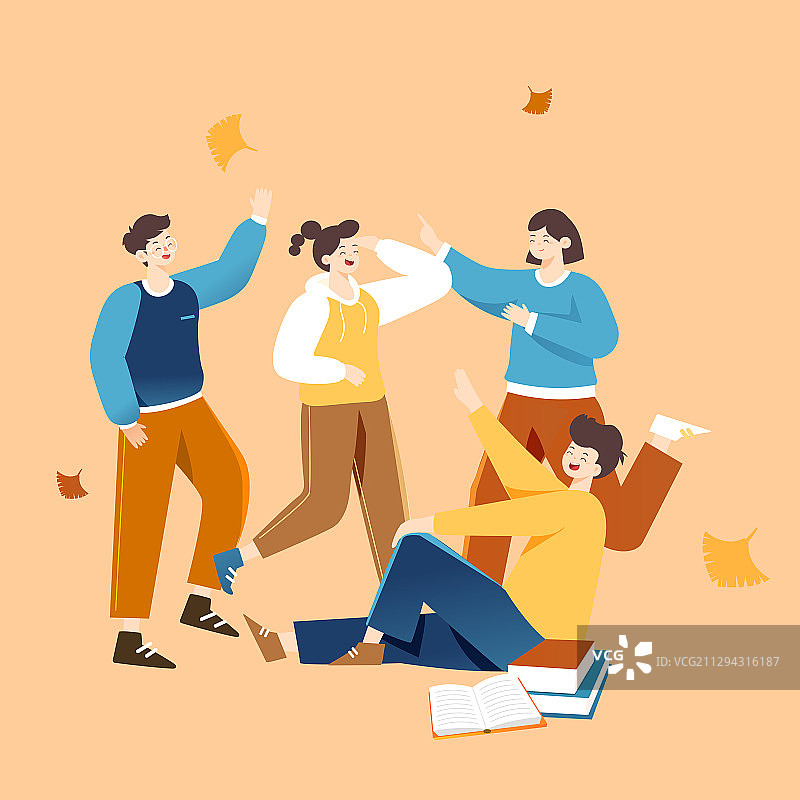 卡通秋季踏秋出游秋游开学出游学生新学期自然风景秋景矢量插画图片素材
