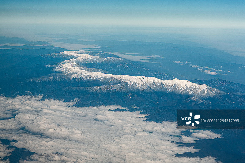 空中看祖国山河 米仓山、太白山、长城图片素材