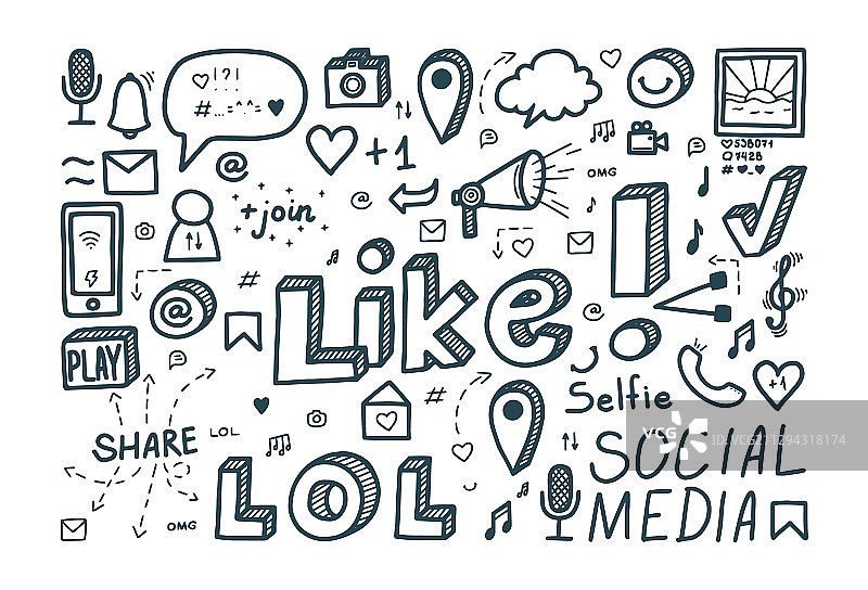 可爱的社交媒体涂鸦图片素材