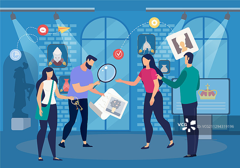 人们在密室逃脱中解谜图片素材