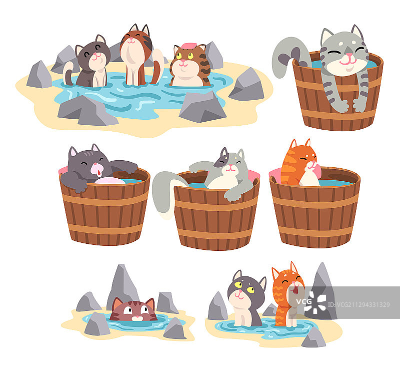 有趣的猫咪泡日式温泉浴图片素材