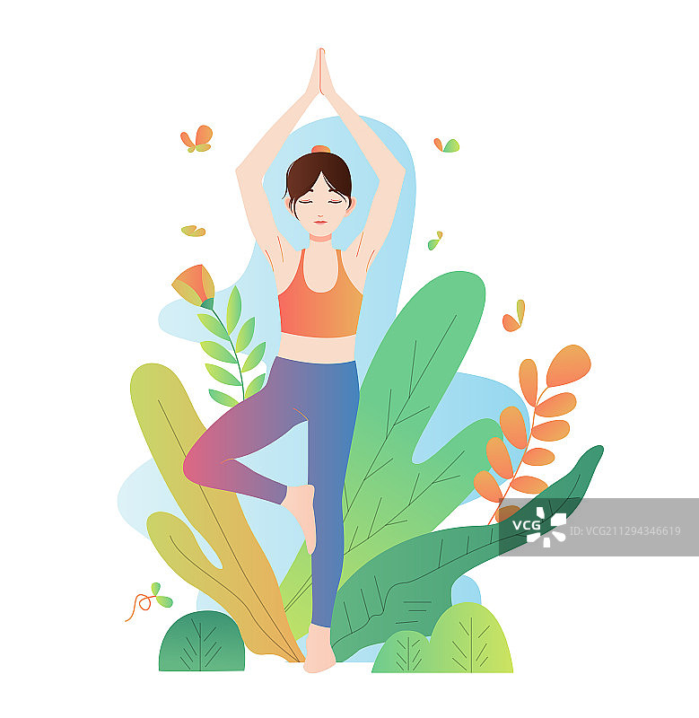 一个做瑜伽的年轻女性图片素材