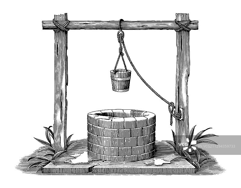 复古雕刻池塘黑白剪辑图片素材