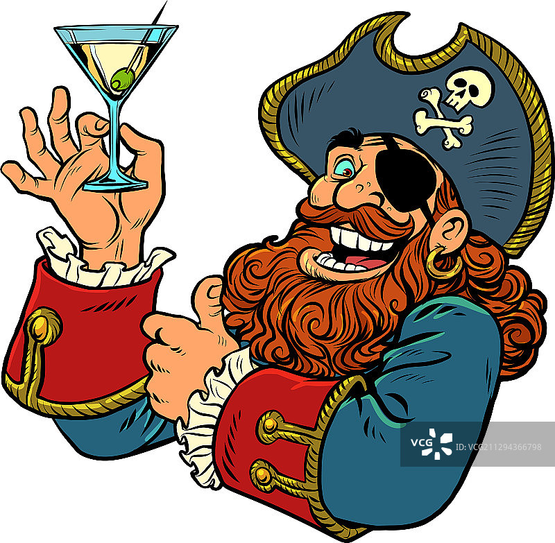 有趣的卡通海盗与酒精鸡尾酒图片素材