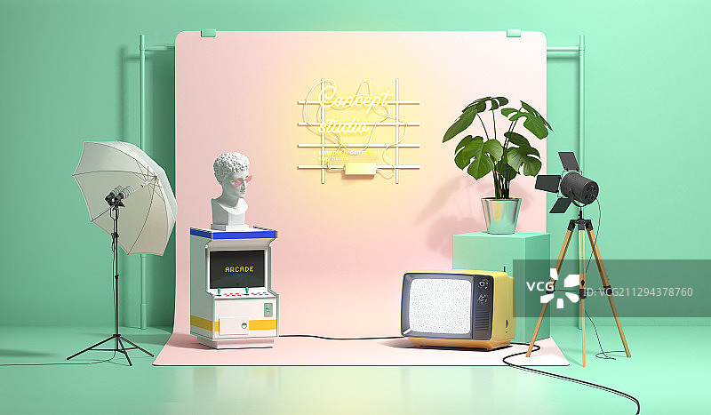 色彩鲜艳的3D工作室设备渲染图 004图片素材