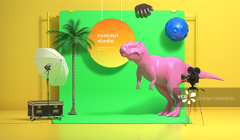 带有设备的彩色3D工作室渲染002图片素材